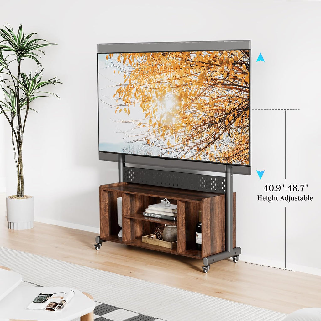 FITUEYES Rolling 3-in-1 Entertainment Center for 50-85 inch TVs, Heavy Duty TV Console on Wheels Lockable Hold Up to 176 lbs, Height Adjustable TV Stand Cabinet & Pegboard for Living Room, Bedroom