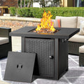 OutVue 32 Inch Propane Fire Pit Table, Outdoor Gas Fire Pits with 2 Drink Holders, Lid & Lava Rock, 50000 BTU Firepit Table for Dinning, Party in Outside, Patio, Garden or Yard