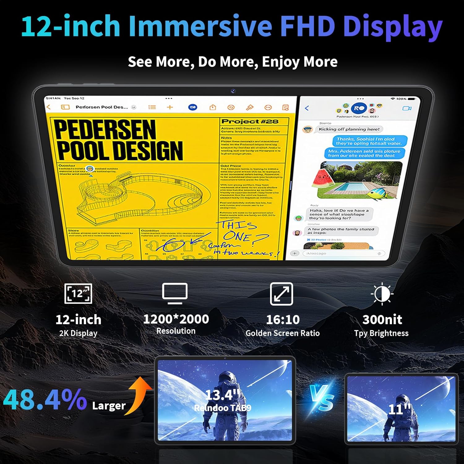 12 inch Android 15 Tablet, 2026 Tablet with Keyboard, 24GB+256GB+2TB Expand, 2 in 1 Tablets with Gemini AI, Octa-Core, 8000mAh, 5G WiFi, Widevine L1, GMS, Tablets PC with Case, Mouse, Stylus (Black)
