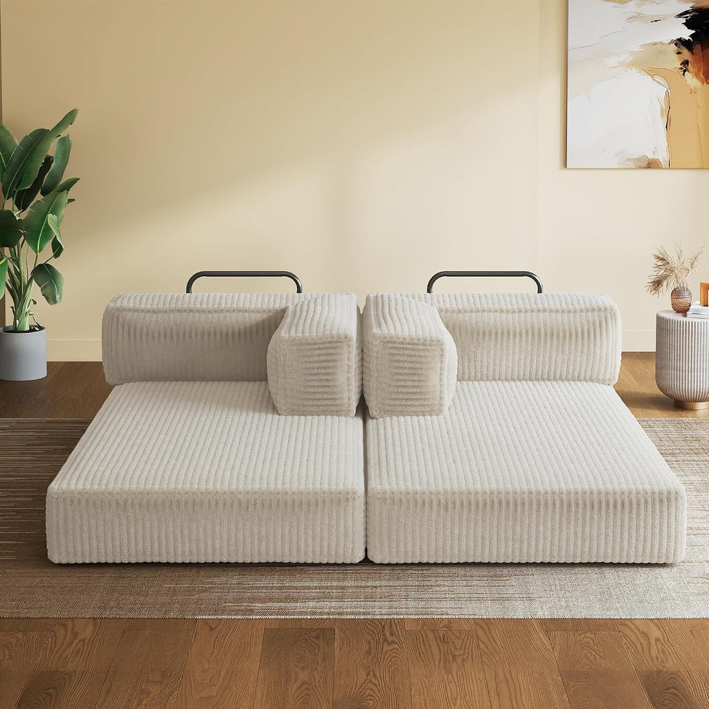 WLIVE 71'' Futon Sofa Bed, Convertible Sleeper Sofa, Folding Pull Out Couch Boneless Mattress with Fixed Frame, Corduroy, with Storage Pocket, Beige