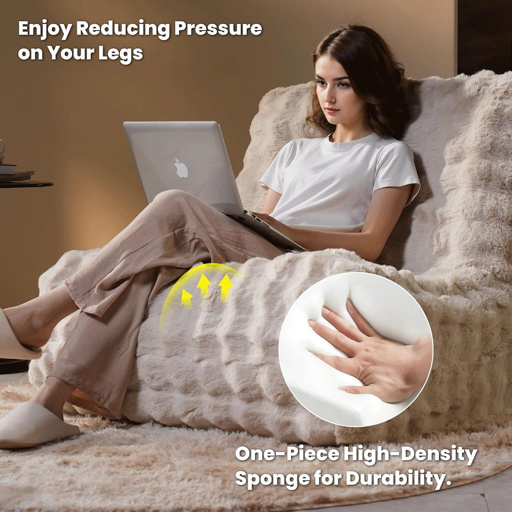 ovios Bean Bag Chair for Adult, Giant Beanbag with Plush Faux Fur, Comfy Large Big Lounger Floor Lazy Chair for Indoor Fireside Living Room Bedroom Dorm, Beige