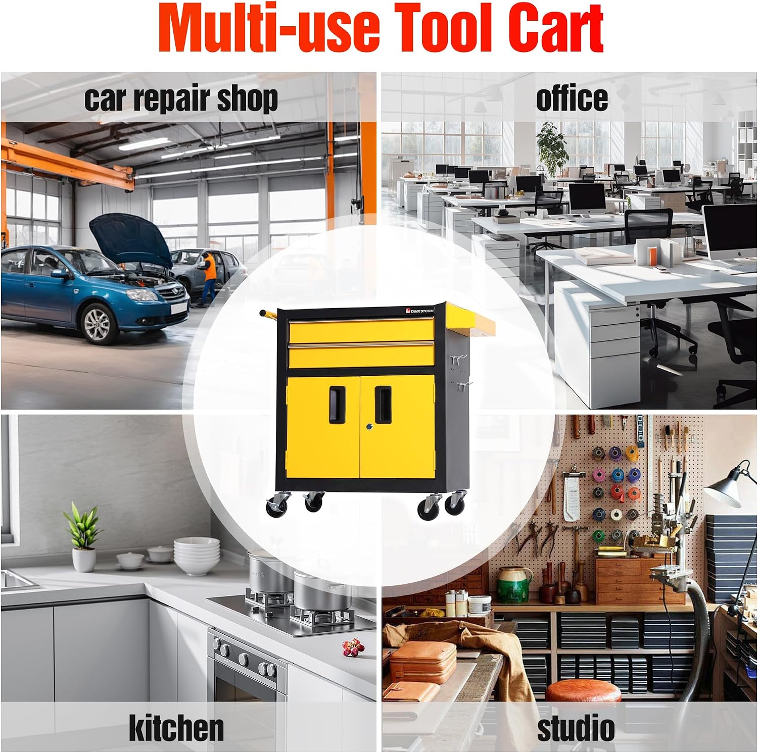 Tool Chest Heavy Duty Cart Steel Rolling Tool Box with Lockable Doors (TZ12 Black Yellow)