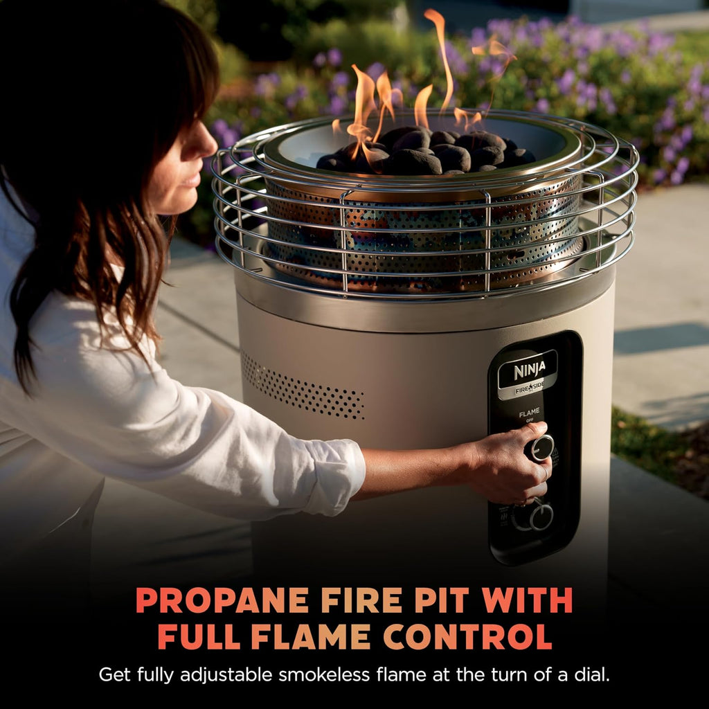 Ninja Fireside360™ Outdoor Heater & Fire Pit | 3 Modes: Flame, Heat, Flame & Heat | Portable for Patio, Deck, Camping, Beach | Easy Control Smokeless Flames | Push to Start Ignition | Stone | OF101ST