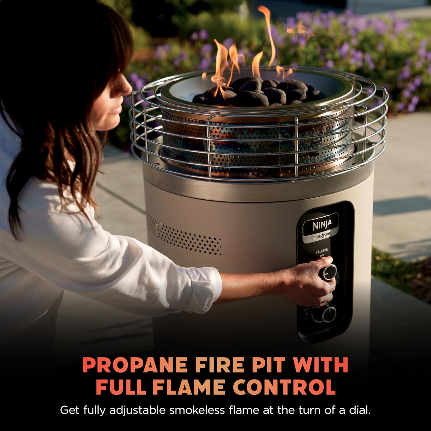 Ninja Fireside360™ Outdoor Heater & Fire Pit | 3 Modes: Flame, Heat, Flame & Heat | Portable for Patio, Deck, Camping, Beach | Easy Control Smokeless Flames | Push to Start Ignition | Stone | OF101ST