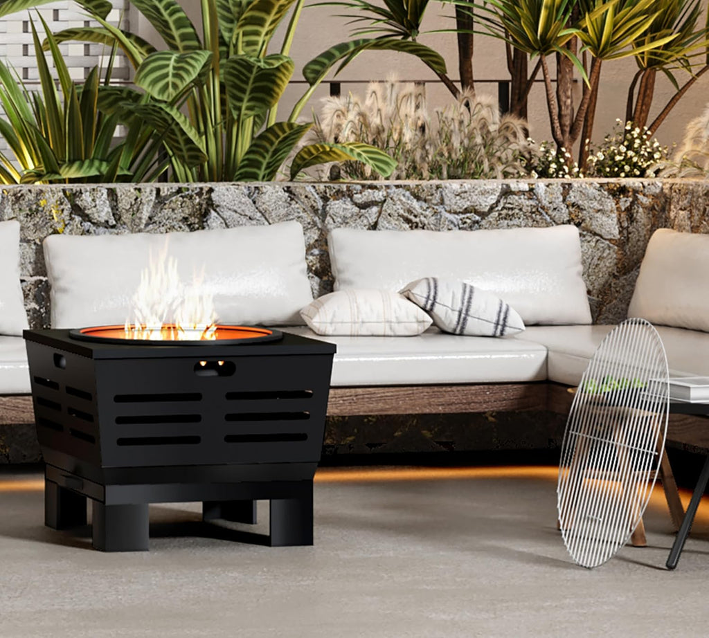 Fire Beauty Fire Pit with Stand,Smokeless Wood Burning Firepit with Ash Pan,Portable Outdoor Firepit with Cooking Grate & Poker for Camping,Backyard|L:23''xW:23''xH:19'',28.6lbs
