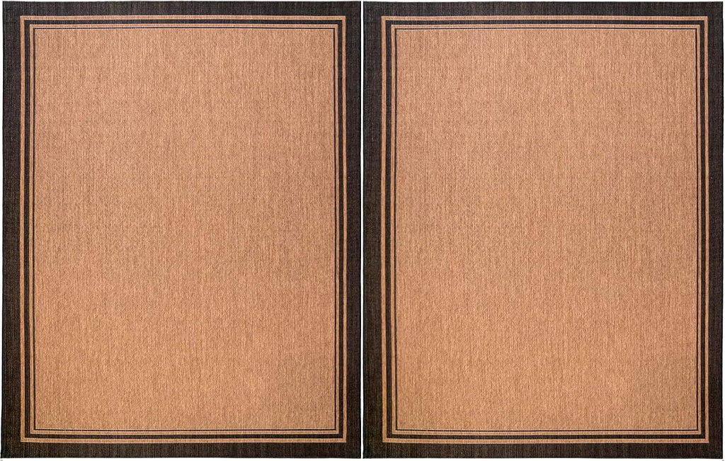 Gertmenian Indoor Outdoor Area Rug, Classic Flatweave, Washable, Stain & UV Resistant Carpet, Deck, Patio, Poolside & Mudroom, 8x10 Ft Large, Simple Border, Black Tan