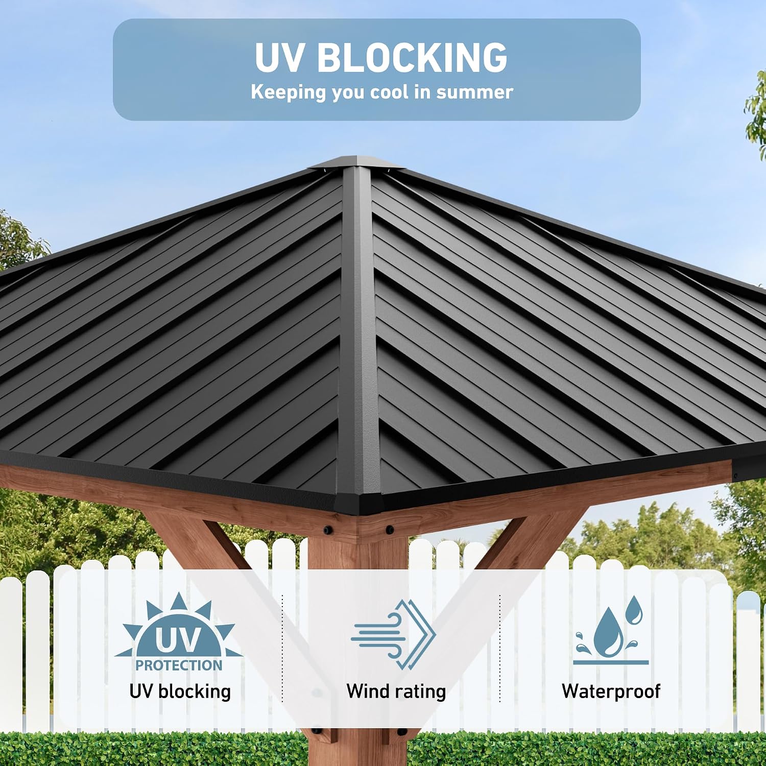Big Leaf 10'x10' Wood Gazebo with Galvanized Steel Roof - Hardtop Gazebo with Cedar Frame Permanent Outdoor Structure for Garden, Backyard and Patio