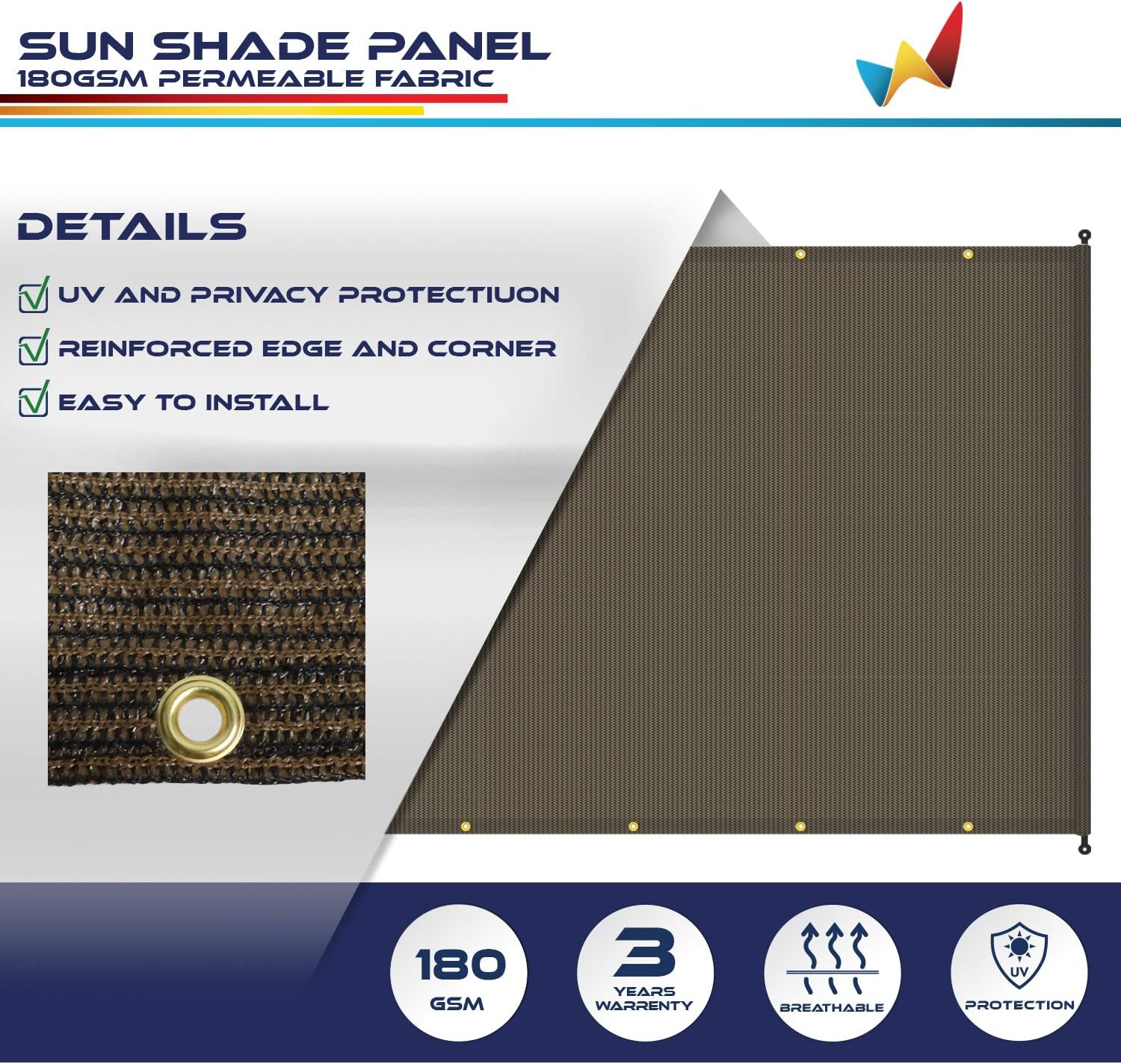 Windscreen4less 11'x4' Outdoor Pergola Replacement Shade Cover Canopy for Patio Privacy Shade Screen Panel with Grommets on 2 Sides Includes Weighted Rods Breathable UV Block Brown-Customized