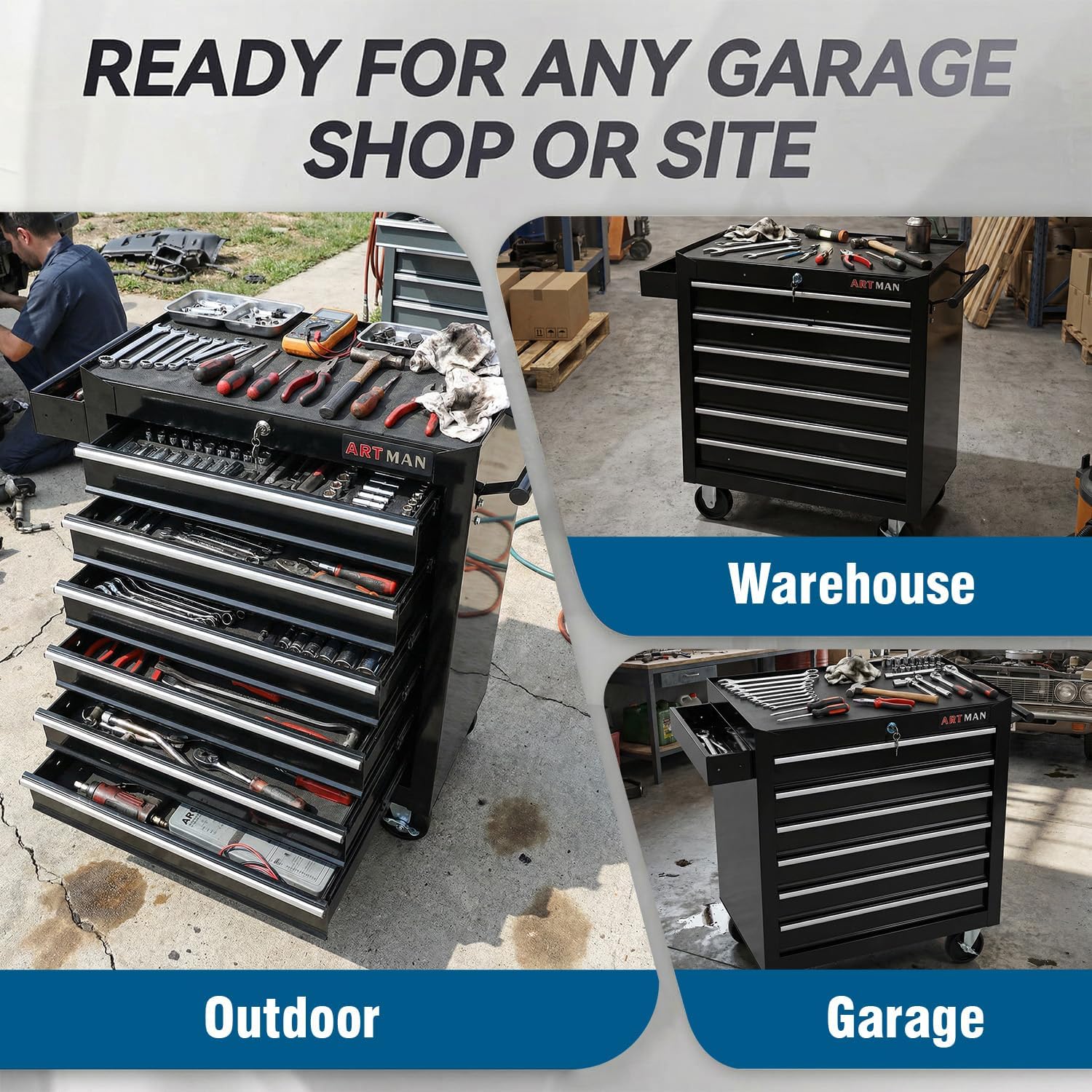 6 Drawers Tool Cart on Wheels,Multifunctional Rolling Tool Chest Tool Storage,Drawers Rolling Tool Trolley Organizer Tool Case for Garage,Warehouse,Workshop,Repair Shop (6 Drawers-Black)
