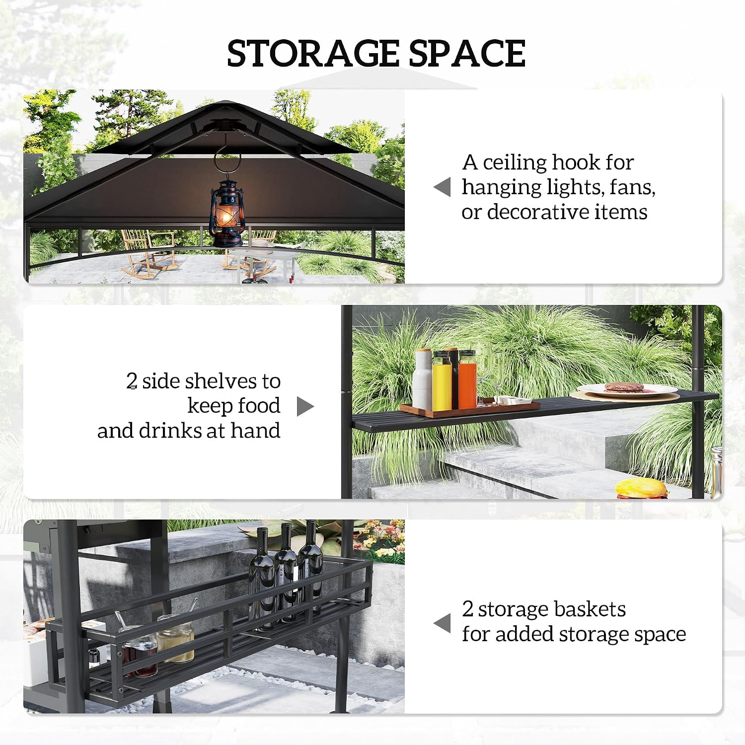 Outsunny 8' x 5' Grill Gazebo, 2-Tier Outdoor BBQ Gazebo with Ceiling Hook, 2 Side Shelves and Storage Baskets for Patio Deck Yard, Dark Gray