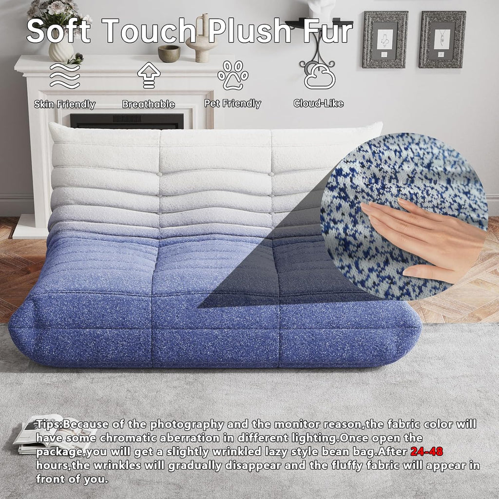 WHGBJA Bean Bag Chairs for Adults, Memory Foam Couch Loveseat Sofa Chair, Soft Teddy Material Cozy Comfy Reading Nook Chairs, Floor Chair for Living Room Bedroom Office(Blue-White)