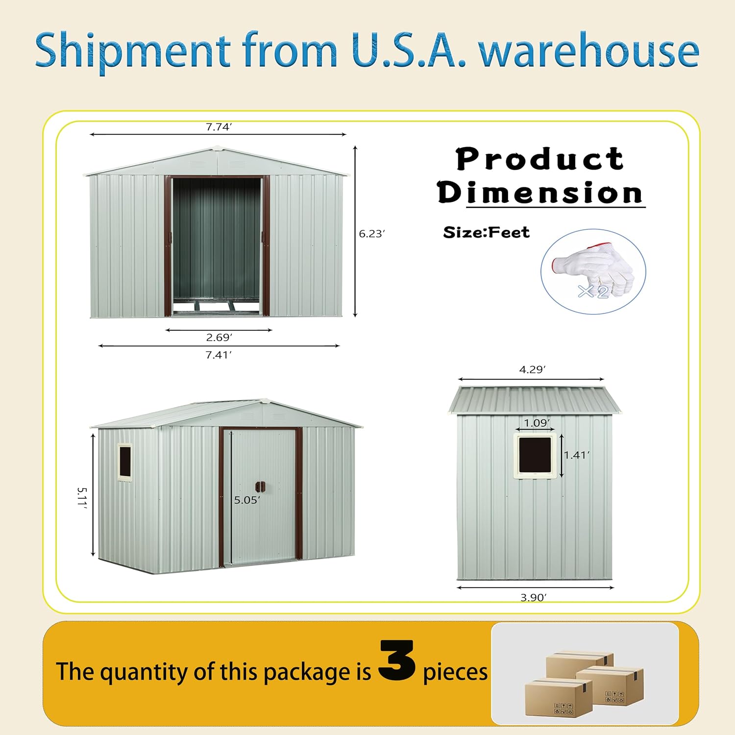 Shed with Windows,Large Metal Outdoor Storage Shed, Lockable Tool Storage shed, Steel Garden shed, Suitable for Backyard, Terrace, and Poolside (White, 8FTx4FT)