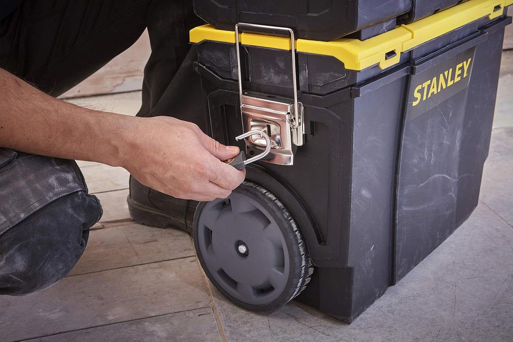 STANLEY 3 in 1 Rolling Work Centre Toolbox with Pull Handle, Detachable Toolbox with Portable Tote Tray, 1-70-326, Black