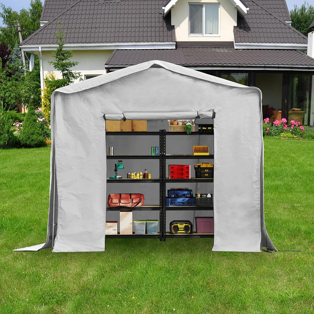 8X8Ft Portable Car Port with Roll-Up Windows Reinforced Portable Garage Heavy Duty Carport Shelter Car Canopy for Outdoor Garden (Grey, 8x8x8Ft)