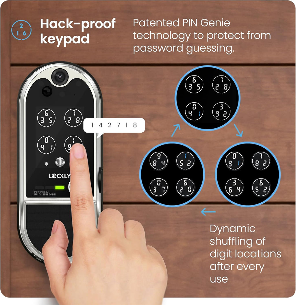 Lockly Vision Elite Video Smart Lock with Camera, Smart Wi-Fi Deadbolt for Front Door, PIN Genie® Keypad, Fingerprint Door Lock, Motion Sensor, App Remote Control, 2 Way Audio Doorbell, No Monthly Fee