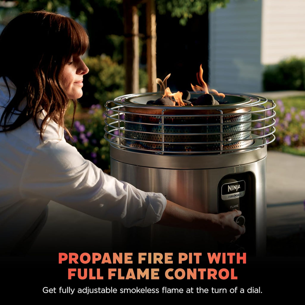 Ninja Fireside360 Outdoor Heater & Fire Pit | 3 Modes: Flame Only, Heat Only, Flame & Heat | Portable for Patio, Deck, Camping, Easy Control Smokeless Flames | Push to Start Ignition | Steel | OF101SL