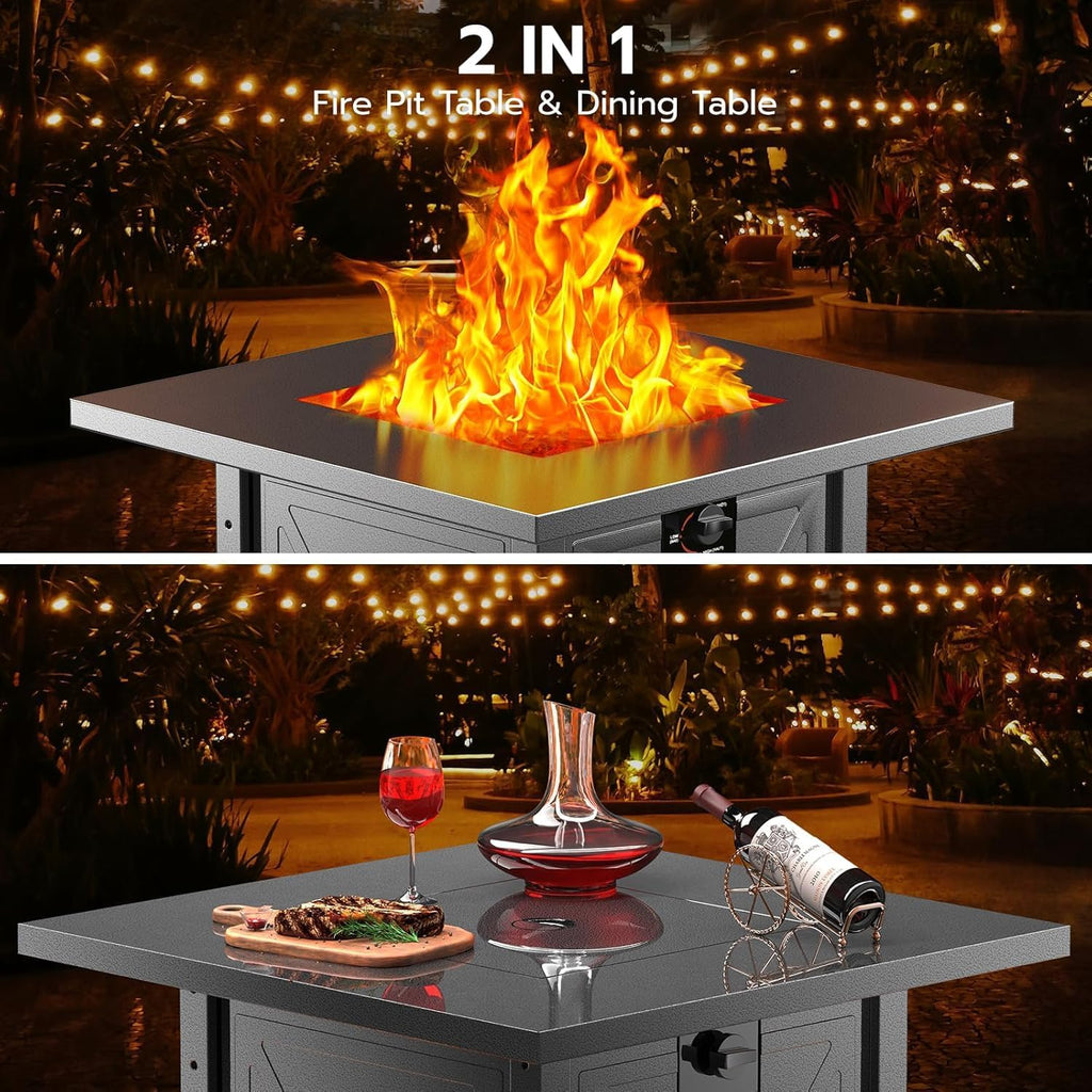 ZAFRO 27.95 Inch Propane Fire Pit Table for Outside,50,000 BTU Gas Fire Pit Table with Removable Lid,Rain Cover, Rectangle Gas Firepit Table for Garden/Patio