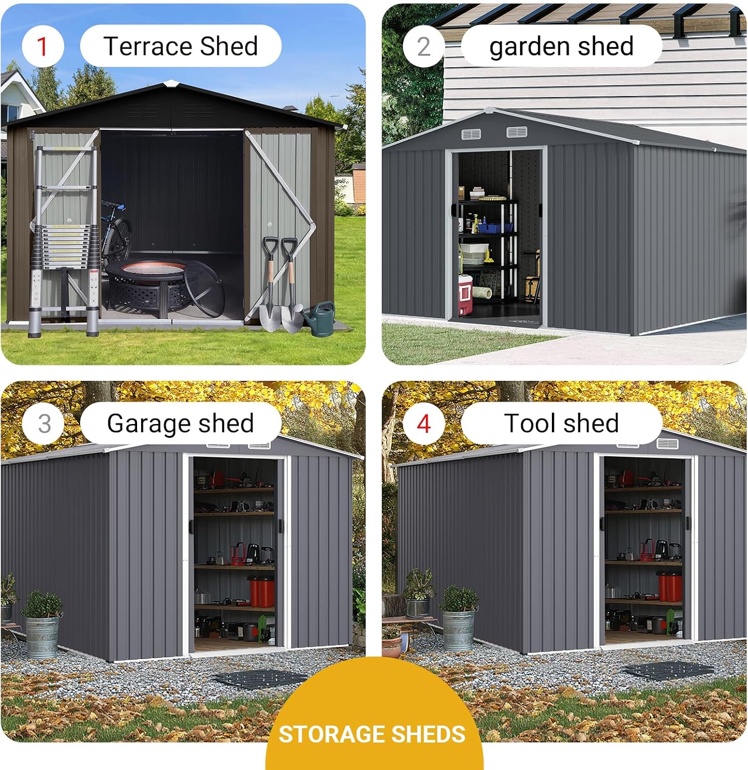 Shed with Windows,Large Metal Outdoor Storage Shed, Lockable Tool Storage shed, Steel Garden shed, Suitable for Backyard, Terrace, and Poolside (Dark Grey, 10FTx8FT)