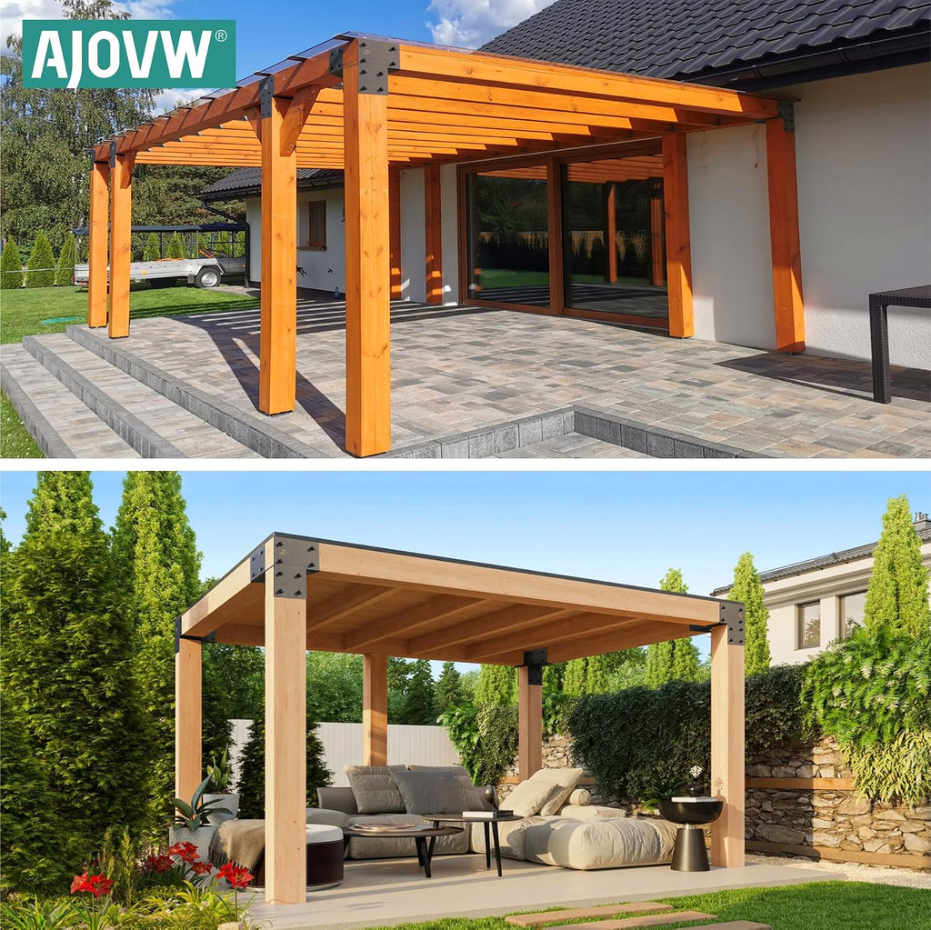 2 Pack 6''x6'' (Actual Size 5.5''x5.5'') Heavy Duty Stainless Steel Corner Post Caps Tie Bracket, Fit Connecting Wood Gazebo, Deck Patio Post and Wood Beams Bracket. (Black)