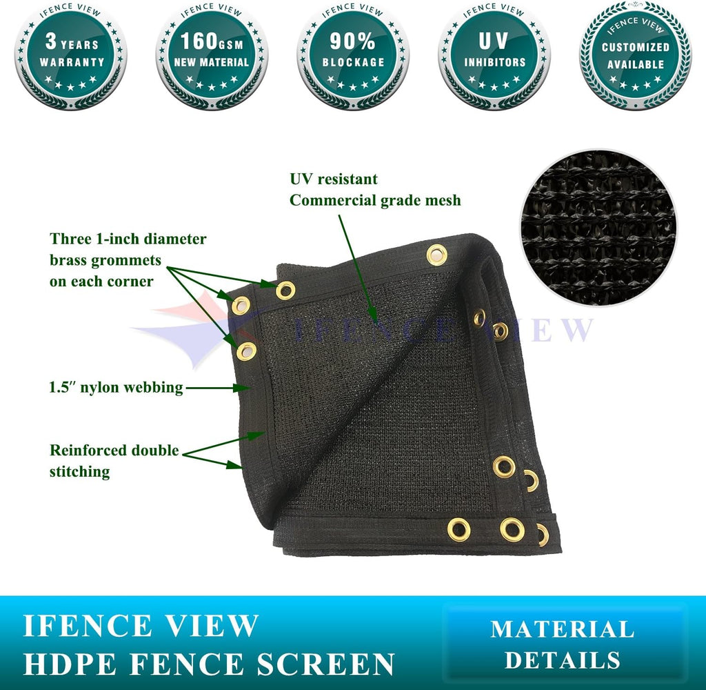 Ifenceview 16' x 12' Black Fence Privacy Screen Fence Cover Panels Mesh Net for Construction Site Yard Driveway Garden Pergolas Gazebos Railing Canopy Awning 165 GSM