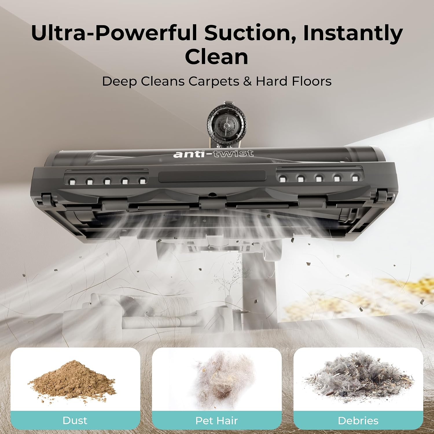 CANDY Cordless Stick Vacuum Cleaner, 650W/320AW Powerful Suction, Up to 100min, Flexi-Fold Tube, SmartSense Tech, LED Headlights, Pet Hair Pickup, Pet & Crevice Tools, for Hard Floor & Carpet, CVS60