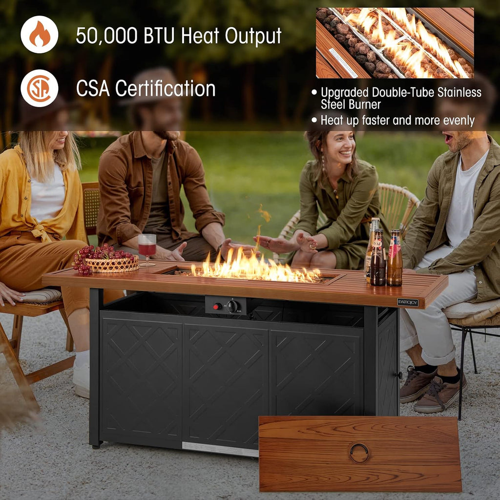 Tangkula 57 Inches Propane Fire Pit Table, Patiojoy 50,000 BTU Outdoor Rectangular FirePit Table, Dual-Use Auto-Ignition Patio Gas Fire Table with Lid and Lava Rocks for Backyard, Garden, Party