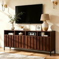 COCO DESIGN 70' Fluted TV Stand with Power Outlet for TVs up to 80', Modern Entertainment Center with Adjustable Shelves, Media Console Table with Storage for Living Room, Walnut