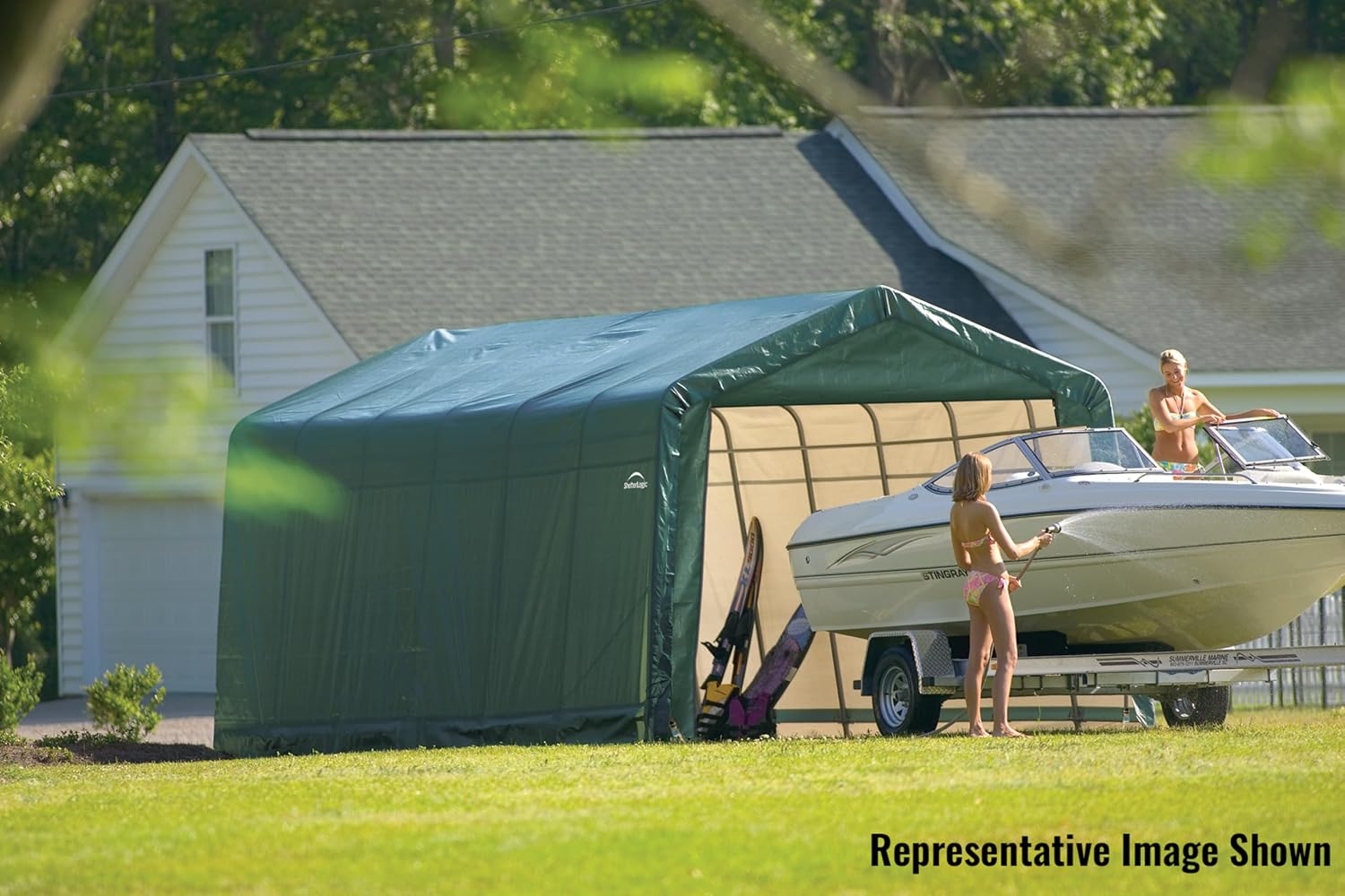 ShelterLogic 74442 Green 12'x24'x10' Peak Style Shelter