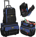 AIRAJ 21' Rolling Tool Bag with Wheels & 18' Tool Backpack Set | Adjustable Telescoping Handle | Waterproof Tool Bag | Tool Backpack Heavy Duty | 1680D Oxford Cloth | USB Charging Port | 55 Pockets