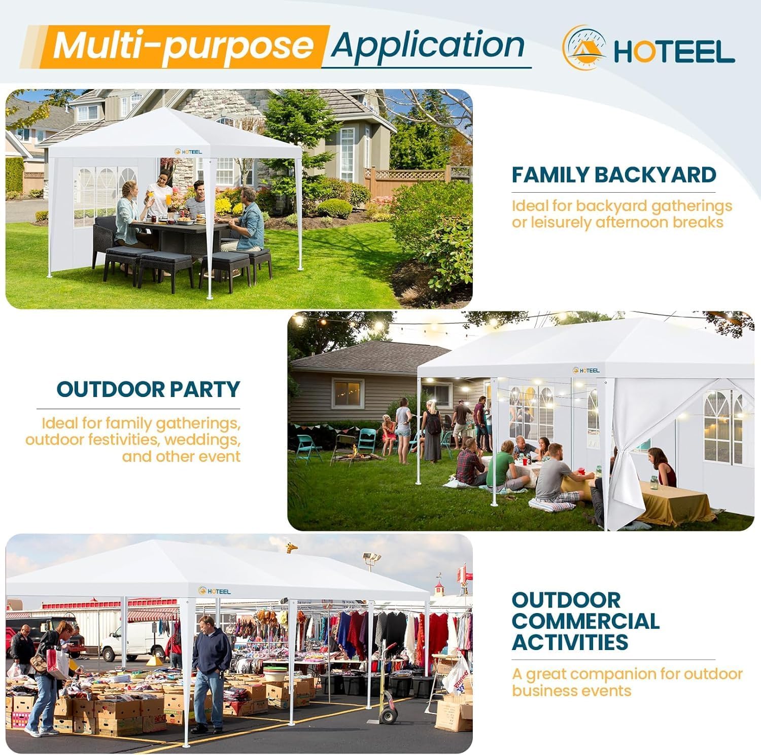 HOTEEL 10x30 Party Tent with 8 Removable Sidewalls for Parties, Weddings, BBQ, Waterproof Outdoor Event Canopy, Patio Camping Gazebo, Carpas para Fiestas, White