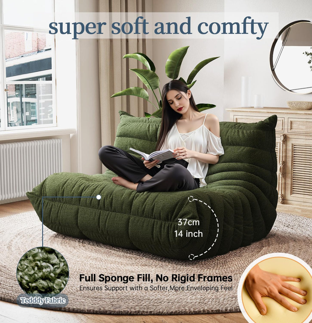 Bean Bag Chairs for Adults, Giant Bean Bag Chair Sofa with Memory Foam, Comfy Beanbag Loveseat Lazy Sofa for Living Room, Bedroom, Apartment, Green