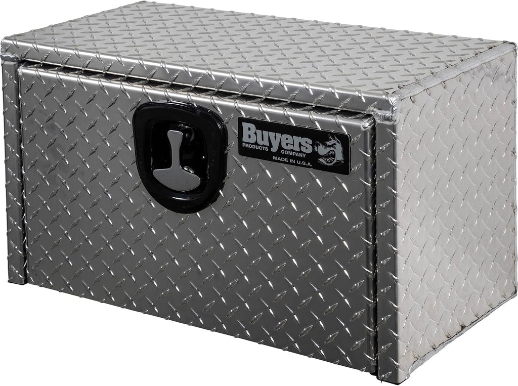 Buyers Products 1705150 Diamond Tread Aluminum Underbody Truck Tool Box, 14 x 12 x 24, Made in USA, .100 in. Thick, Corrosion Resistant, Locking Compression Latch, Secure Storage for Work Trucks