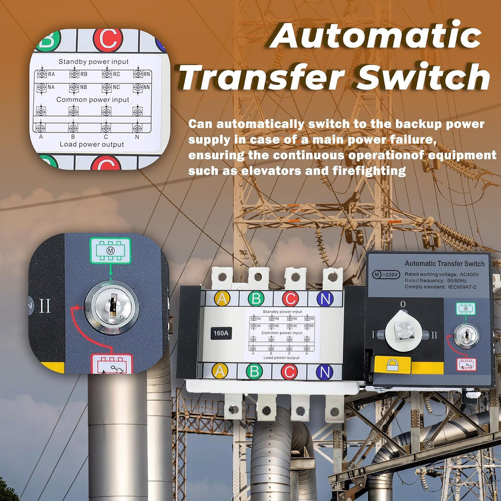 kimllier Dual Power Automatic Transfer Switch 4P ATS 160A 220V Automatic Transfer AC Generator
