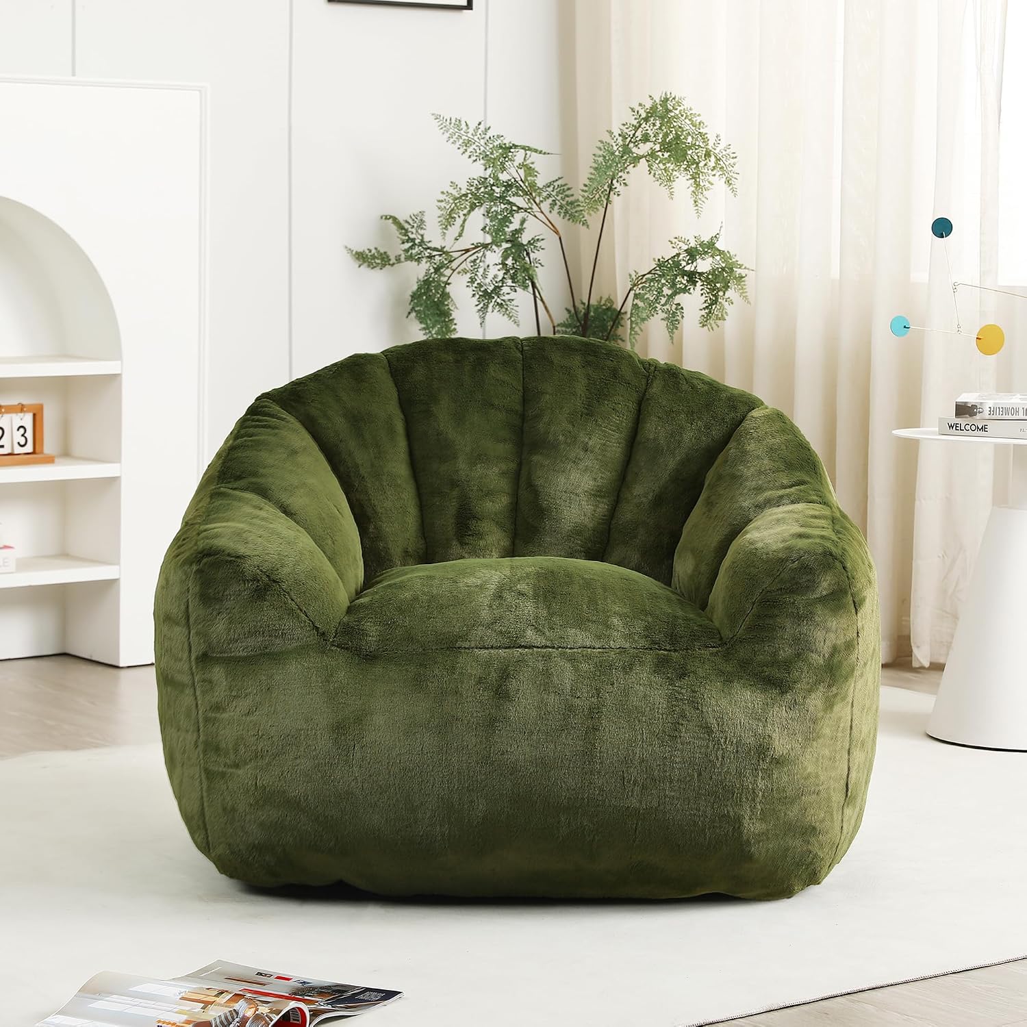 Bean Bag Chair, Bean Bag Couch for Adults and Kids, Comfy Shell-Shaped Chair with Filler Armrests Stuffed High-Density Foam Stuffed Sofa Lounge Floor Sofa for Bedroom,Gaming, Reading,Green