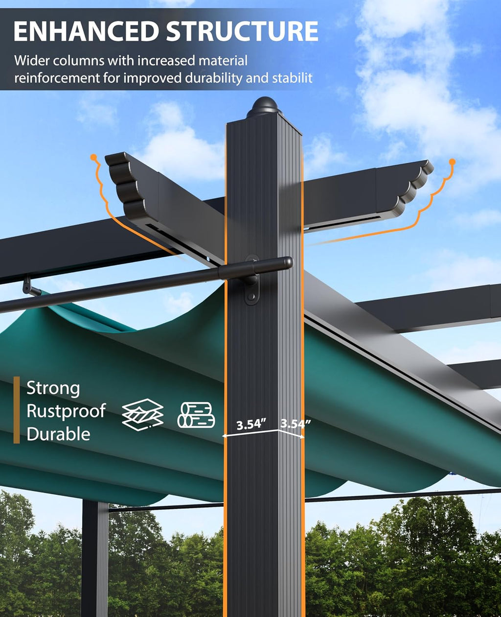 10x13 Ft Retractable Outdoor Pergola with Canopy and Side Mesh, Upgraded Gray Aluminum Pergola, Modern Pavilion for Backyard, Patio, Porch, Grape Trellis, Blue+White