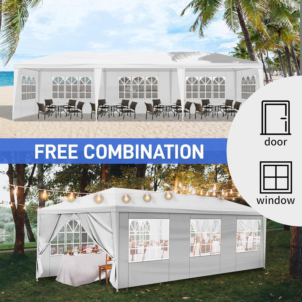 Outdoor Party Tent Wedding Birthday Tents for Parties Canopy with Removable Sidewalls & Transparent Windows Outside Gazebo Event Tent for Garden Patio and Backyard (10'x30'/7 Sidewalls)