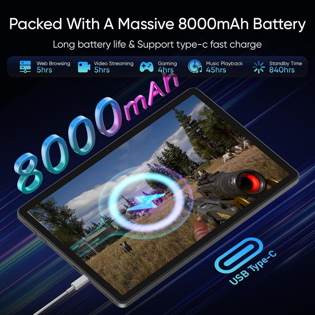 Android 16 Tablet with Gemini AI 90HZ Refresh Rate, 11 Inch 1920x1200 Pixels FHD, 24GB RAM 256GB ROM 2TB TF, T7250 Octa-Core Gaming Tablets, 13MP+8MP, 8000mAh Battery, Widevine L1, 5G Wifi, GPS (Gray)