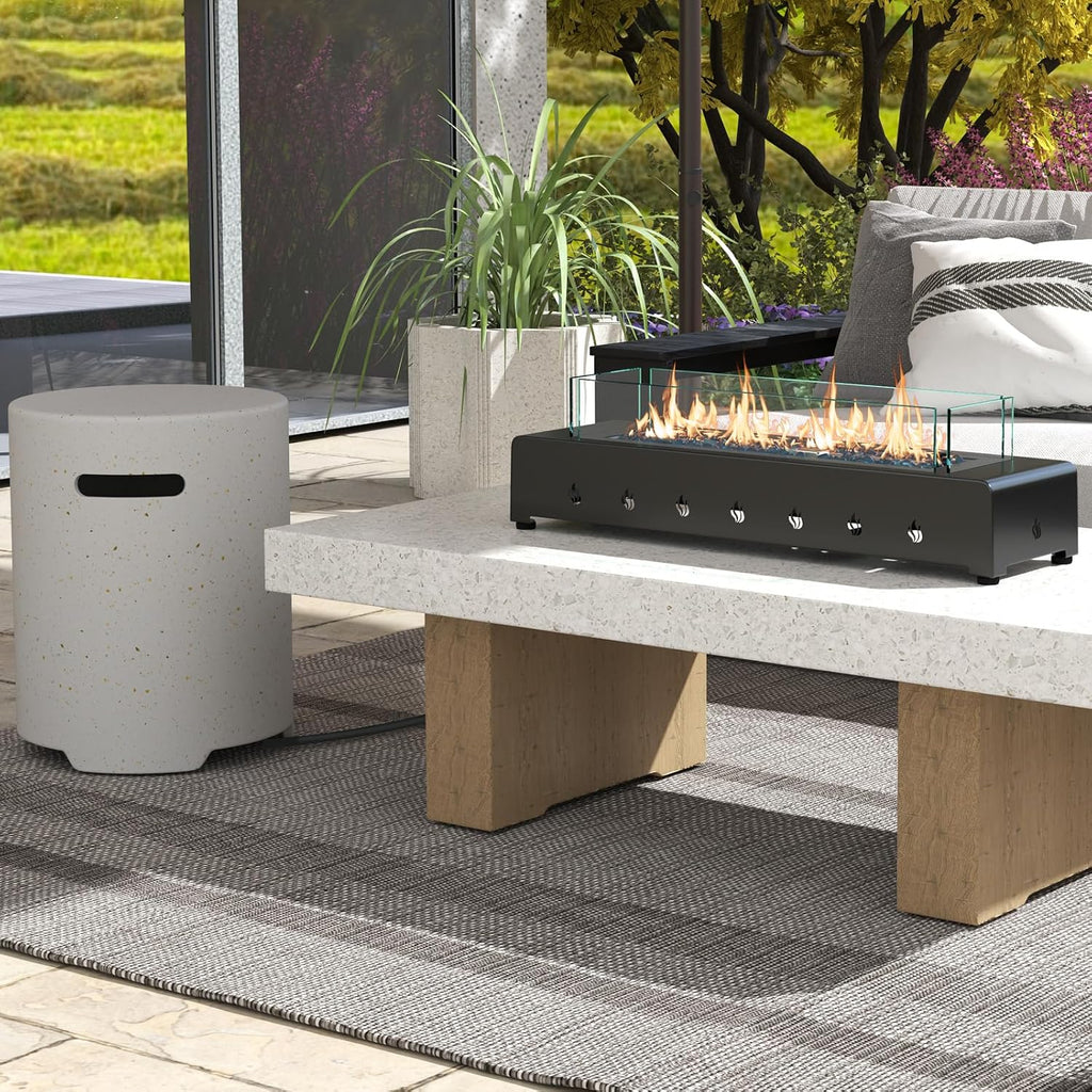 Happygrill 30 Inch Tabletop Propane Fire Pit, 40,000 BTU Table Top Firepit Fire Bowl with Wind Guard, Glass Rocks, Stainless Steel Burner & Cover, Outdoor Portable Fireplace for Patio, Camping