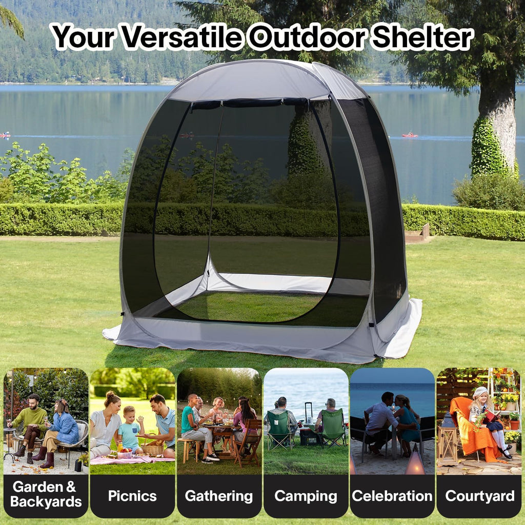 Alvantor 6'x 6' Pop Up Screen House Tent, Instant Outdoor Gazebo with Mosquito Netting & UPF 50+ Sun Protection, Portable Canopy Shelter for Patio, Backyard, Camping (Fits 2-3 Adults),Gray
