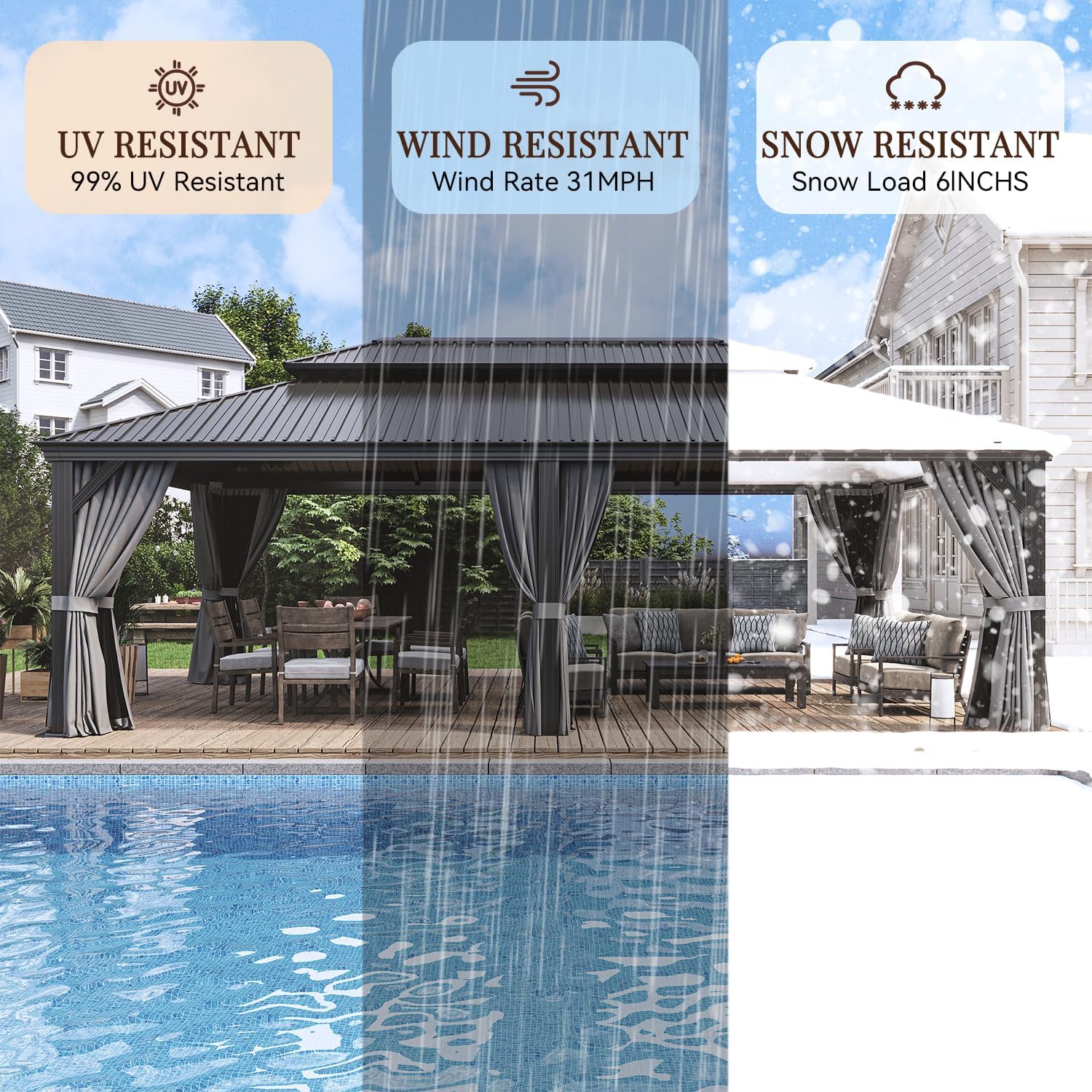 24 Ft. W X 14 Ft. D Metal Patio Deluxe Gazebo