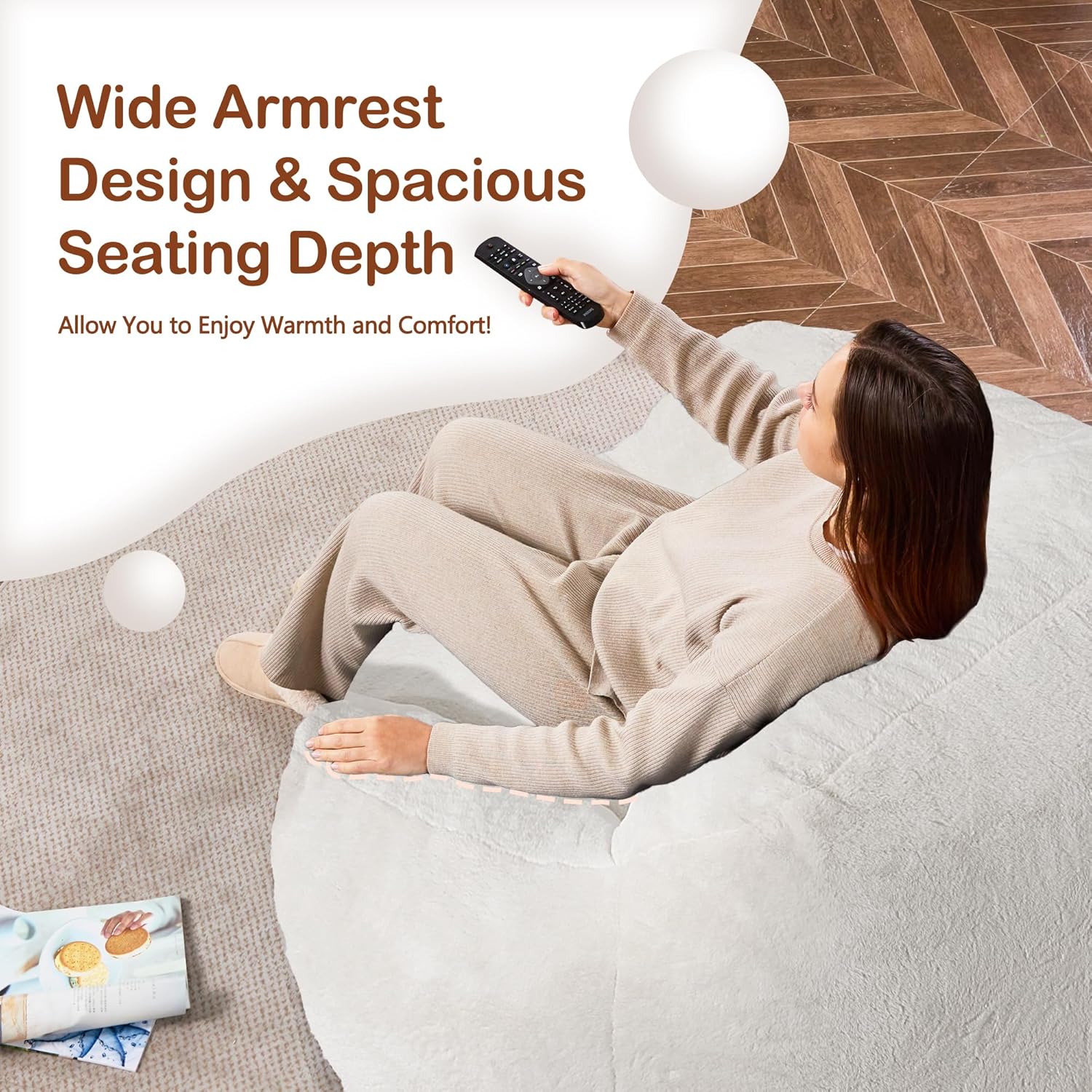 Giant Bean Bag Chair for Adults, Large Memory Foam BeanBag Chairs, Oversized Bean Bag Sofa with Filler, Faux Fur Big Reading Chair Comfy Floor Sofa Chair (Beige)