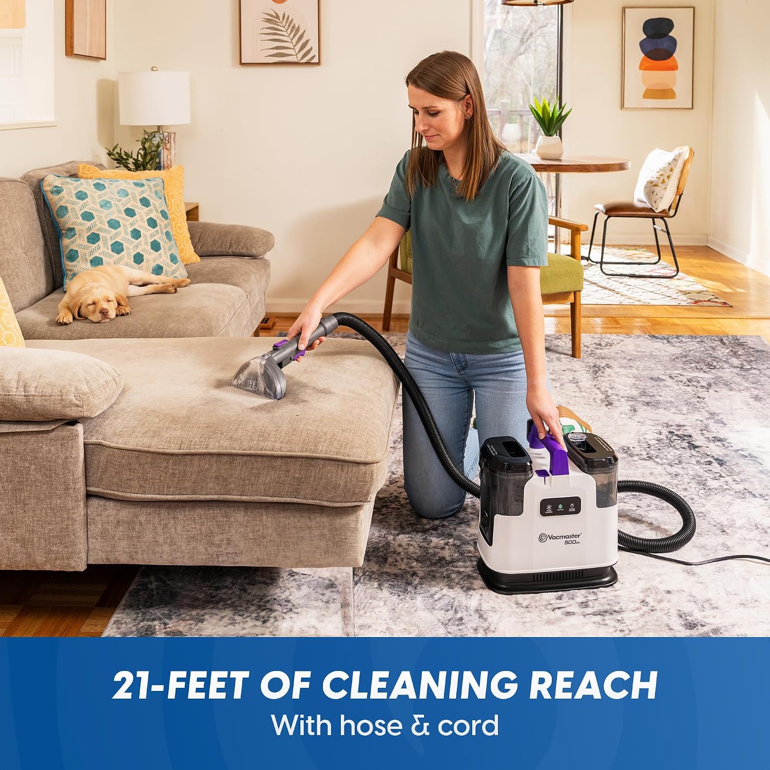 Vacmaster 500 Series Heated Carpet & Upholstery Spot Cleaner Machine, 16Kpa Power Suction with Versatile Tools for Pets, Area Rugs and Couches - SCB1001H 0101