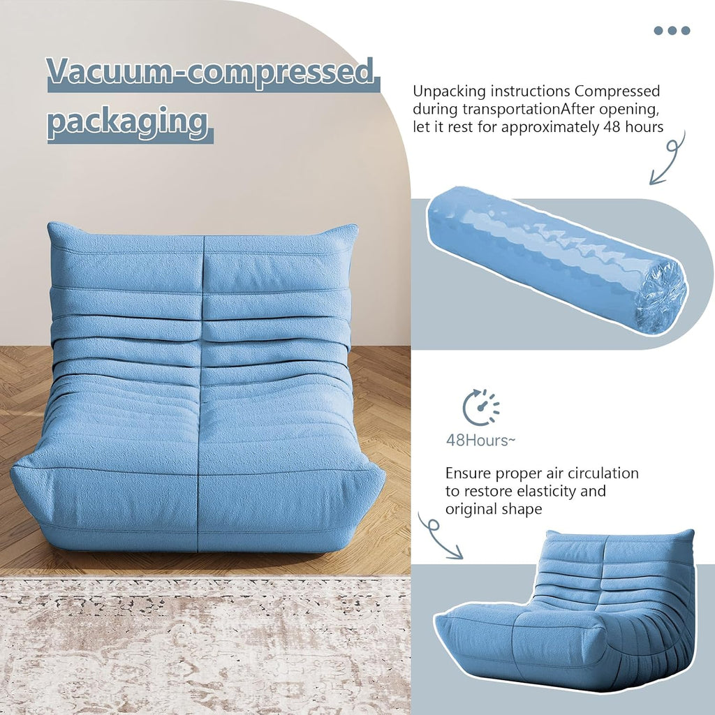Giant Bean Bag Chair for Adults - Teddy Fleece Fireside Accent Chair with Memory Foam, Comfy Lazy Floor Sofa Couch Boneless Chaise Lounge for Living Room Bedroom Home Theaterr, 1 Seater, Misty Blue