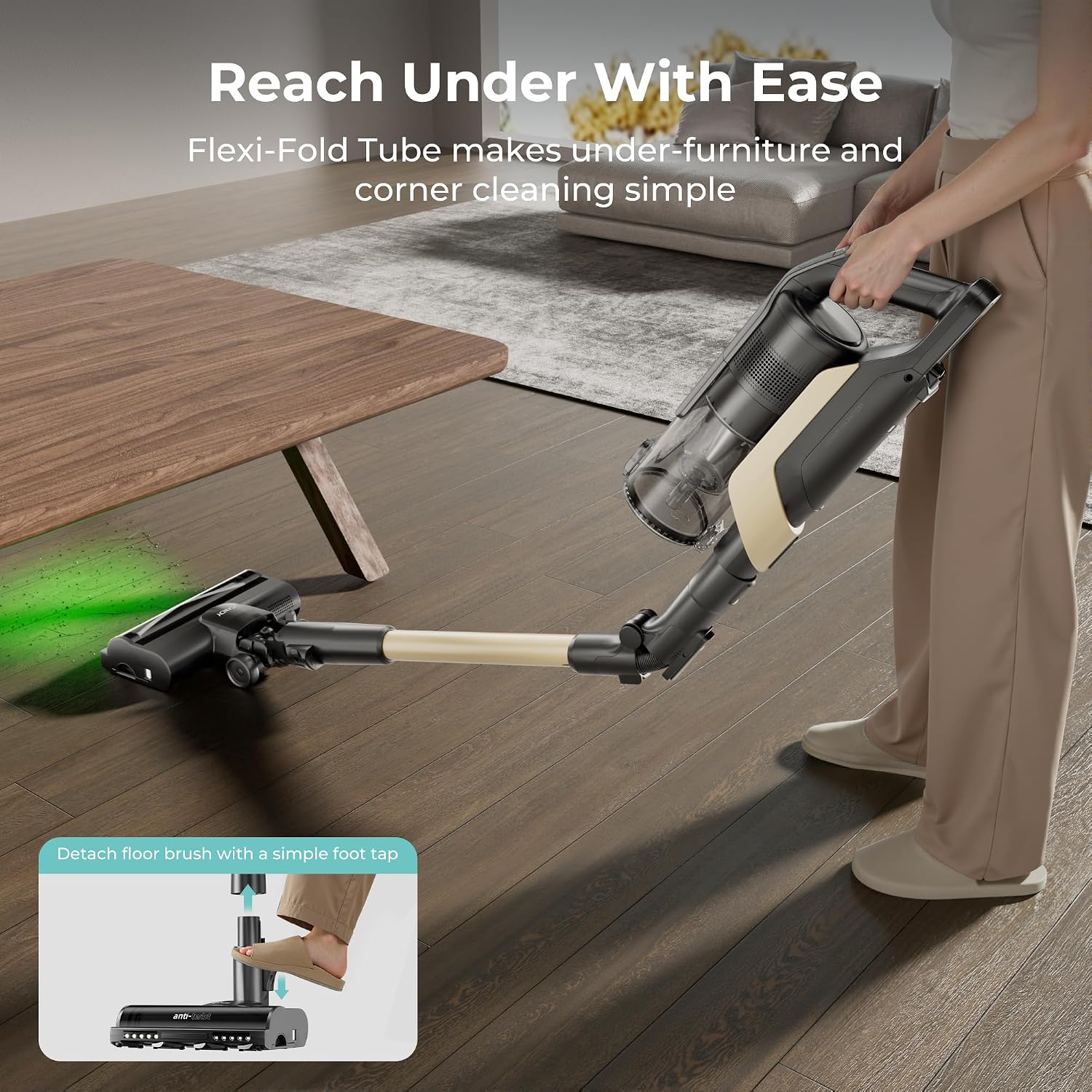 CANDY Cordless Stick Vacuum Cleaner, 650W/320AW Powerful Suction, Up to 100min, Flexi-Fold Tube, SmartSense Tech, LED Headlights, Pet Hair Pickup, Pet & Crevice Tools, for Hard Floor & Carpet, CVS60