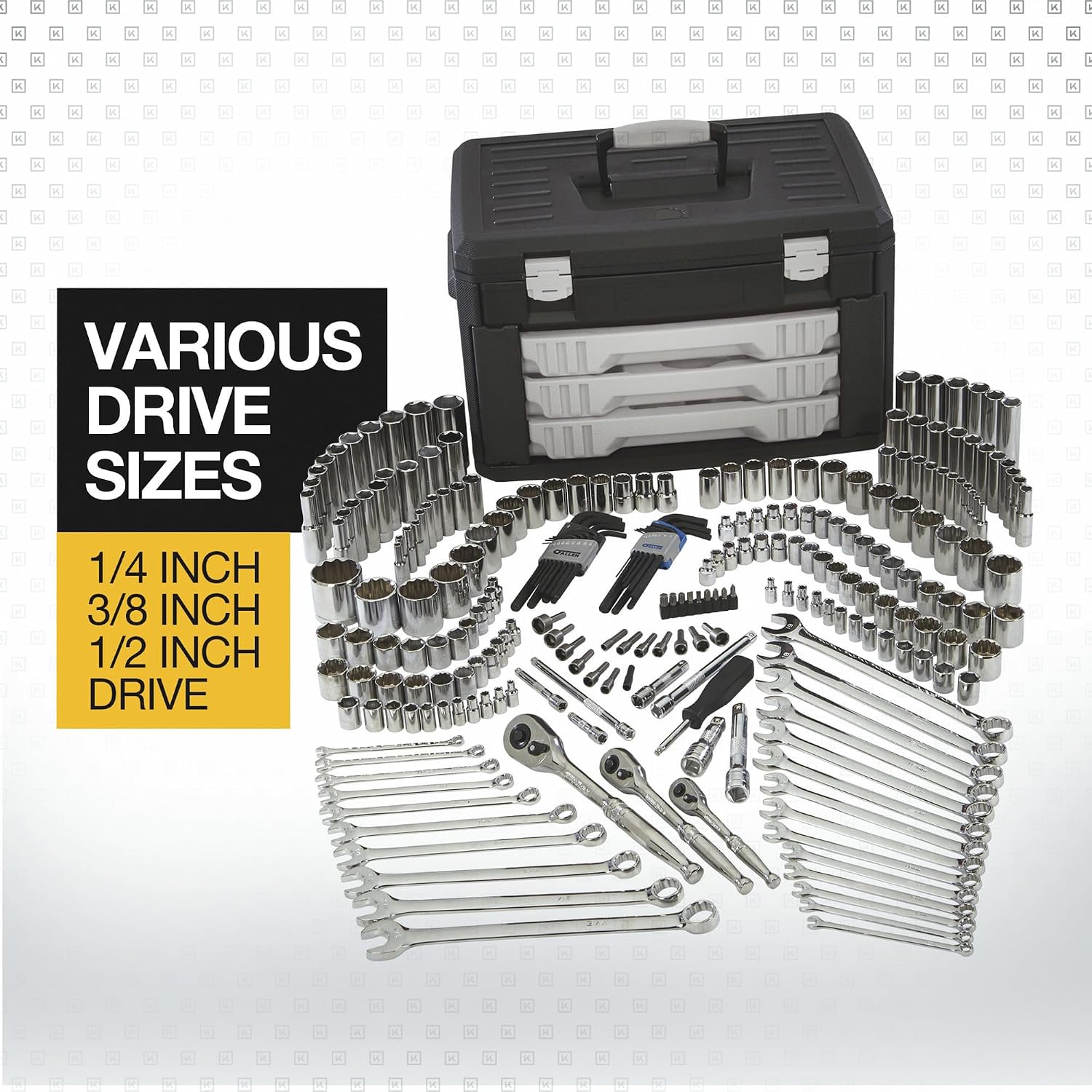 Klutch Mechanic's Tool Set - 245-Pc. 1/4in. 3/8in. and 1/2in. Drive