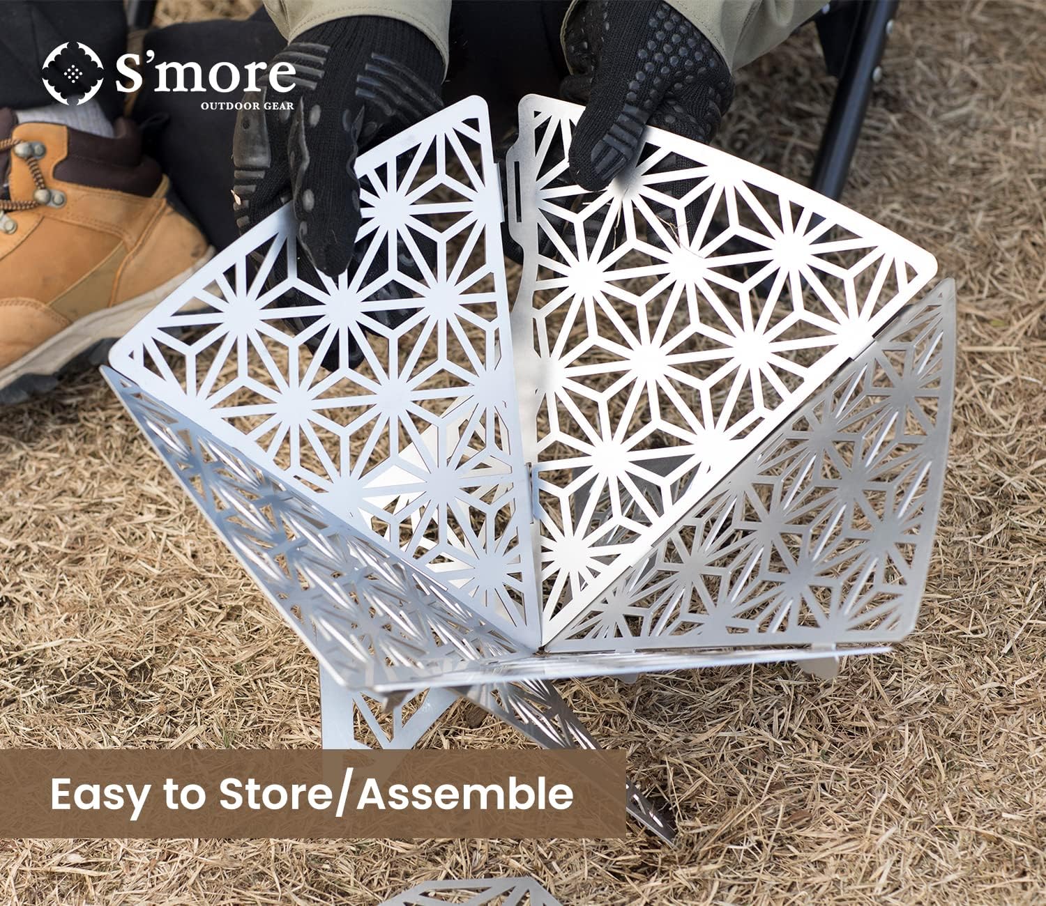 S'more Portable Assembled Camping Fire Pit,Outdoor Fire Pit with grill for cooking,Firepit Stove with storage bag,Backyard Patio Garden Fireplace for Camping, Outdoor Heating,Bonfire,Picnic-S size