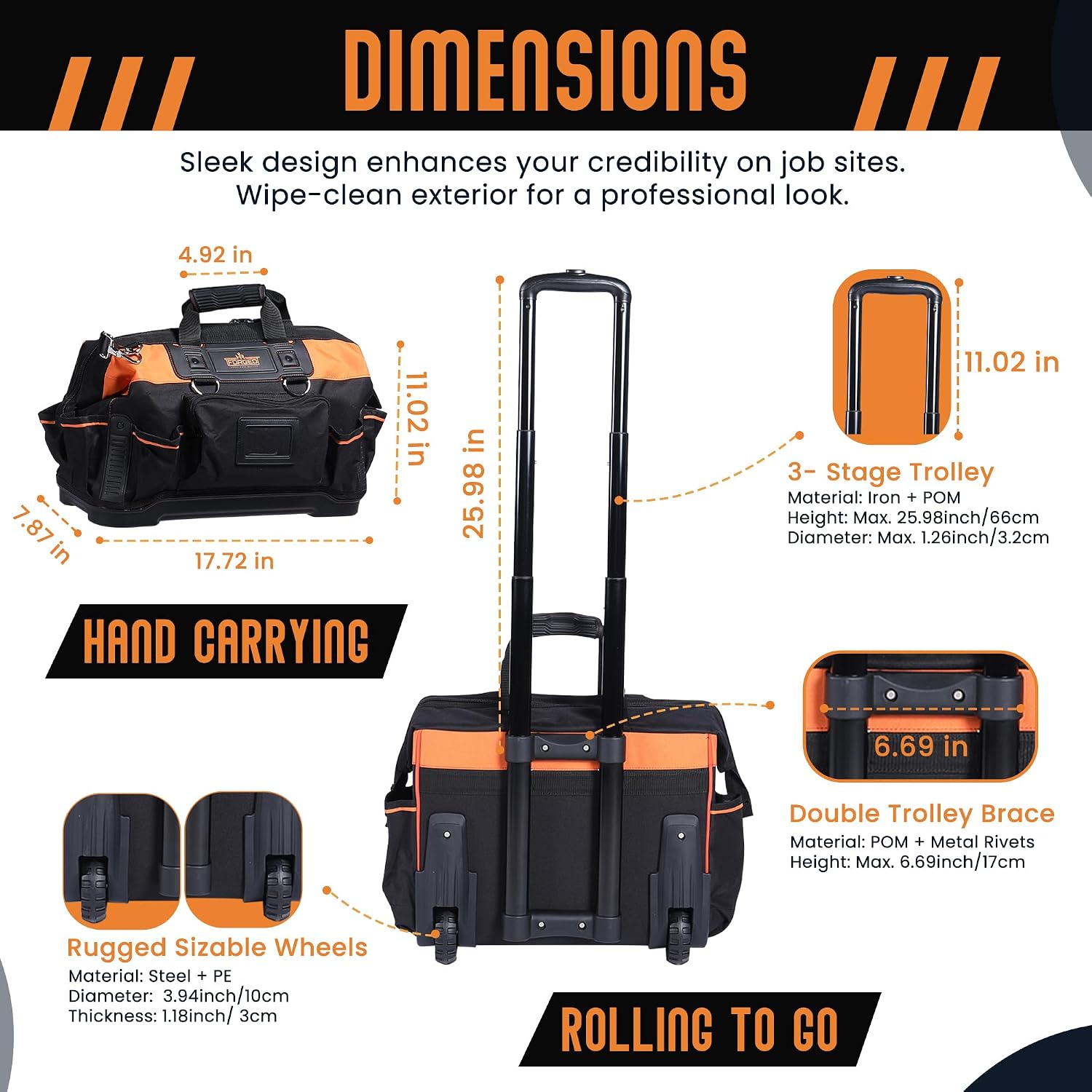 18' Rolling & Duffle Tool Bag - 2 Pack - Portable Tool Bag with Wheels - Water Resistant Fabric - 29 & 15 Pocket Roll Bag for Mechanics, Electricians, Plumbers & Hvac Bag