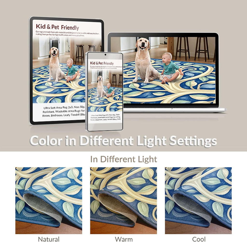 Design&I Low Pile Flatwoven Area Rug 5x7, Tropical Fish Coral Reef Marine Life Seascape, Machine Washable, Stain Resistant Indoor Rug for Living Room, Bedroom, Non Slip(Blue, 5x7, Pad)