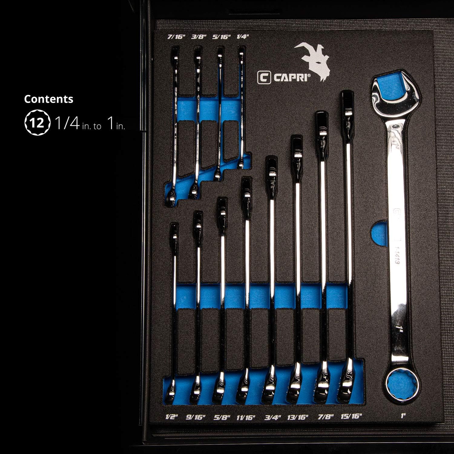 Capri Tools Combination Wrench Set with The Mechanic's Tray, SAE 1/4 to 1-inch, 13-Piece