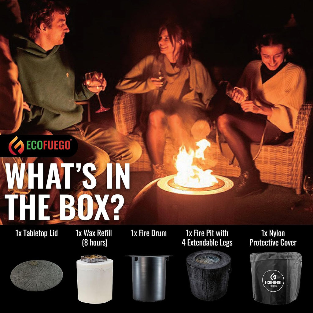 El Fuego Wax Fire Pit – Lights in Seconds for Instant Heat with No Wood Smoke, Low Maintenance, the Ultimate in Convenience - Graphite Grey